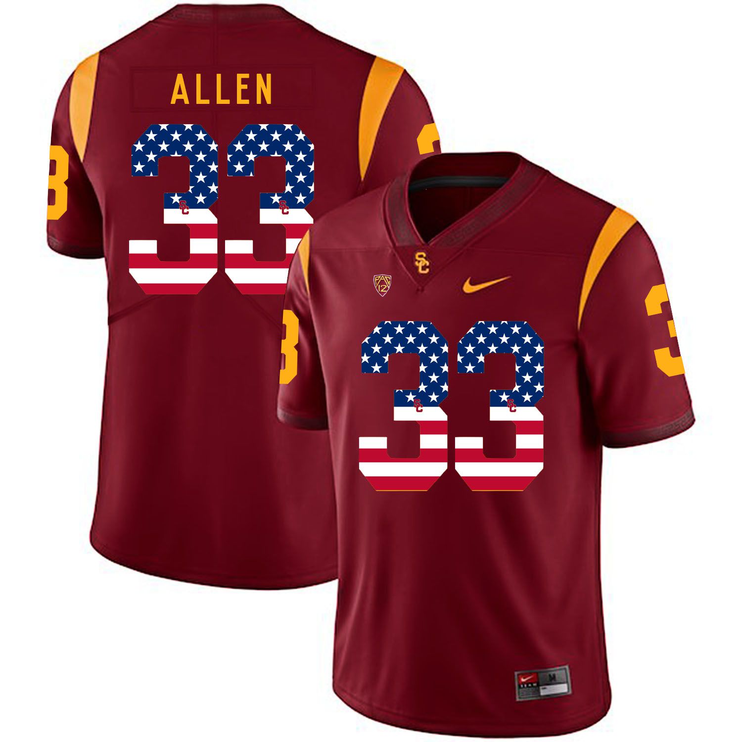 Men USC Trojans 33 Allen Red Flag Customized NCAA Jerseys